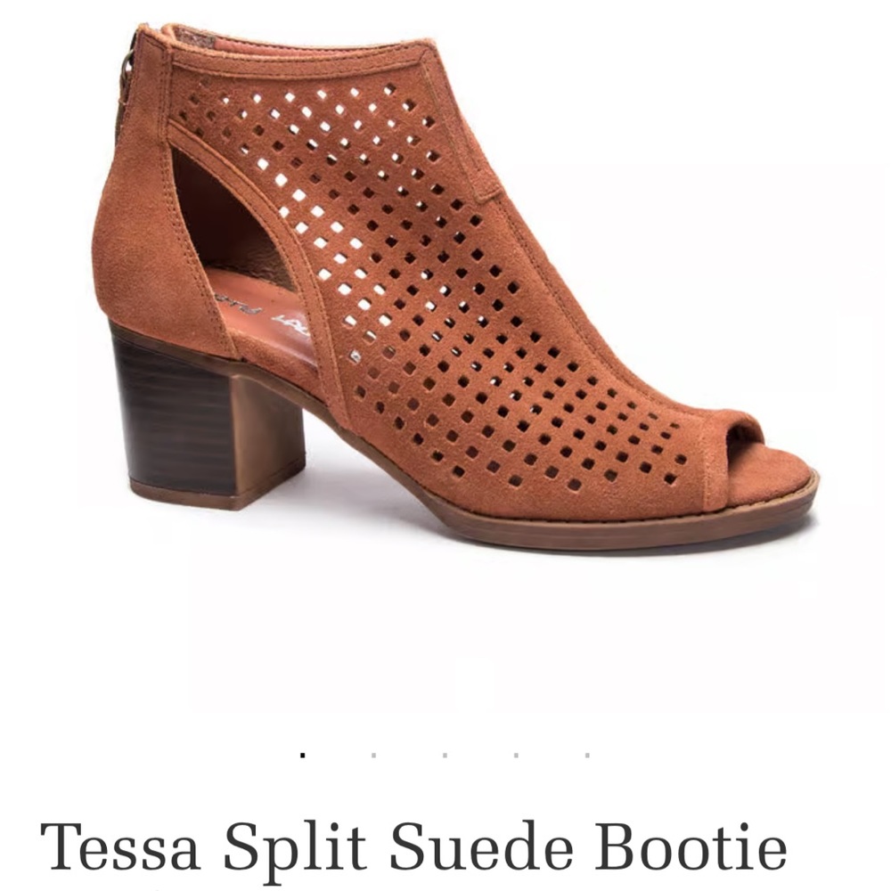NWT(Box) Chinese Laundry Dirty Laundry Open Toe Suede Bootie, Cinnamon - Size 10